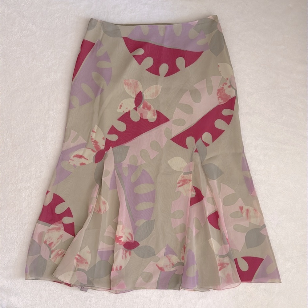 {VTG} Marella by MaxMara | 90s Silk Multicolor Abstract Floral Print Midi Skirt - Picture 15 of 15